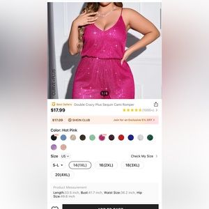 Sequin Cami Romper - hot pink 1xl